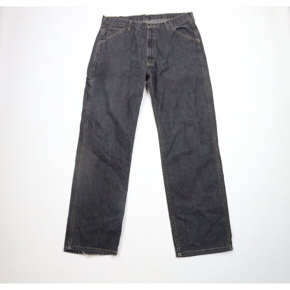 Vtg 90s Ralph Lauren Mens 34x34 Faded Spell Out Wide Leg Carpenter Jeans Black
